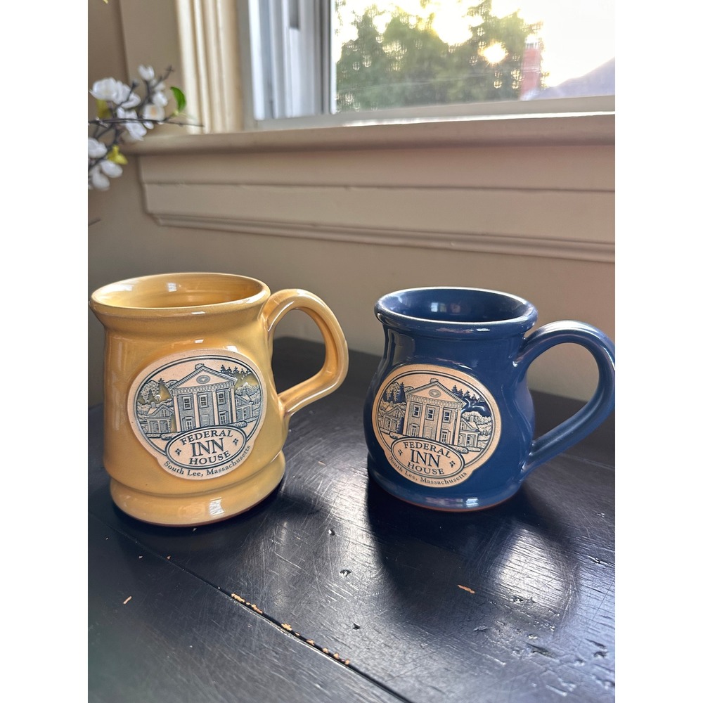Lot of 2 Deneen Pottery Mugs Federal Inn House South Lee, MA Stoneware 2009